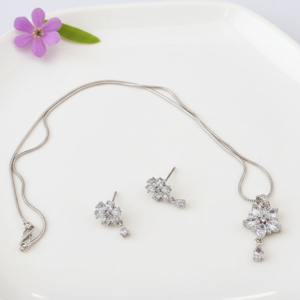 Silvery Snehita American Diamond Pendant set