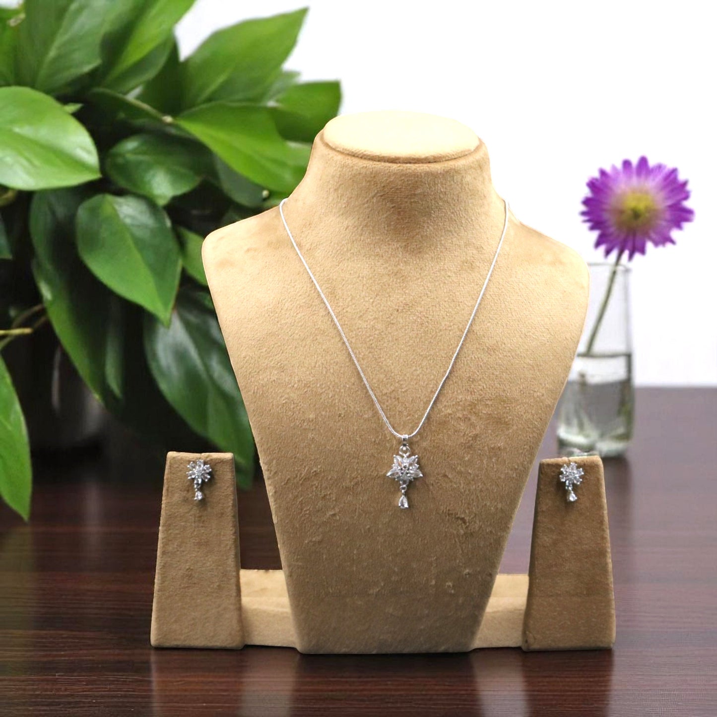 Silvery Snehita American Diamond Pendant set