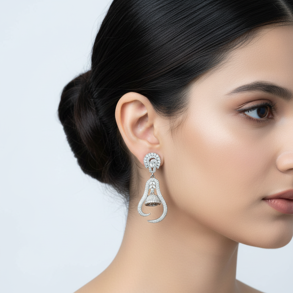 Silvery Rucha American Diamond Danglers