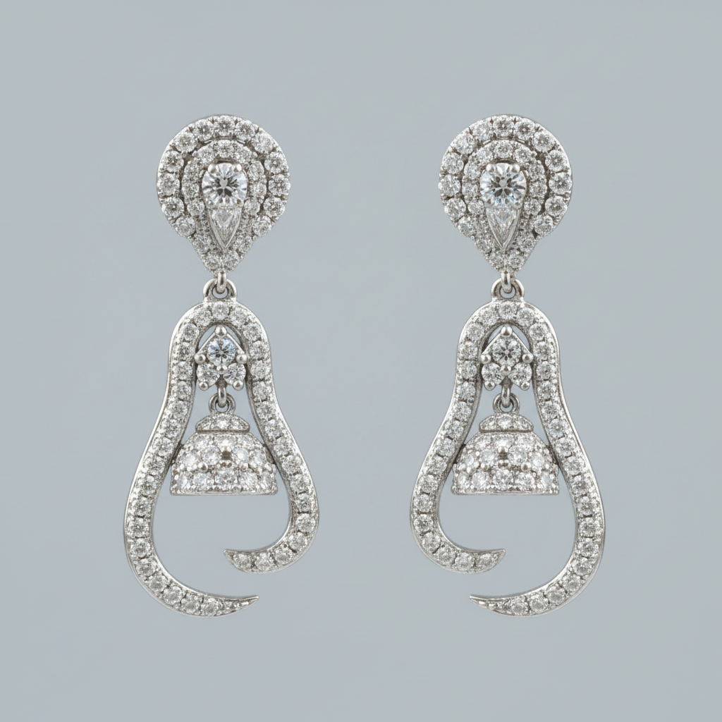 Silvery Rucha American Diamond Danglers