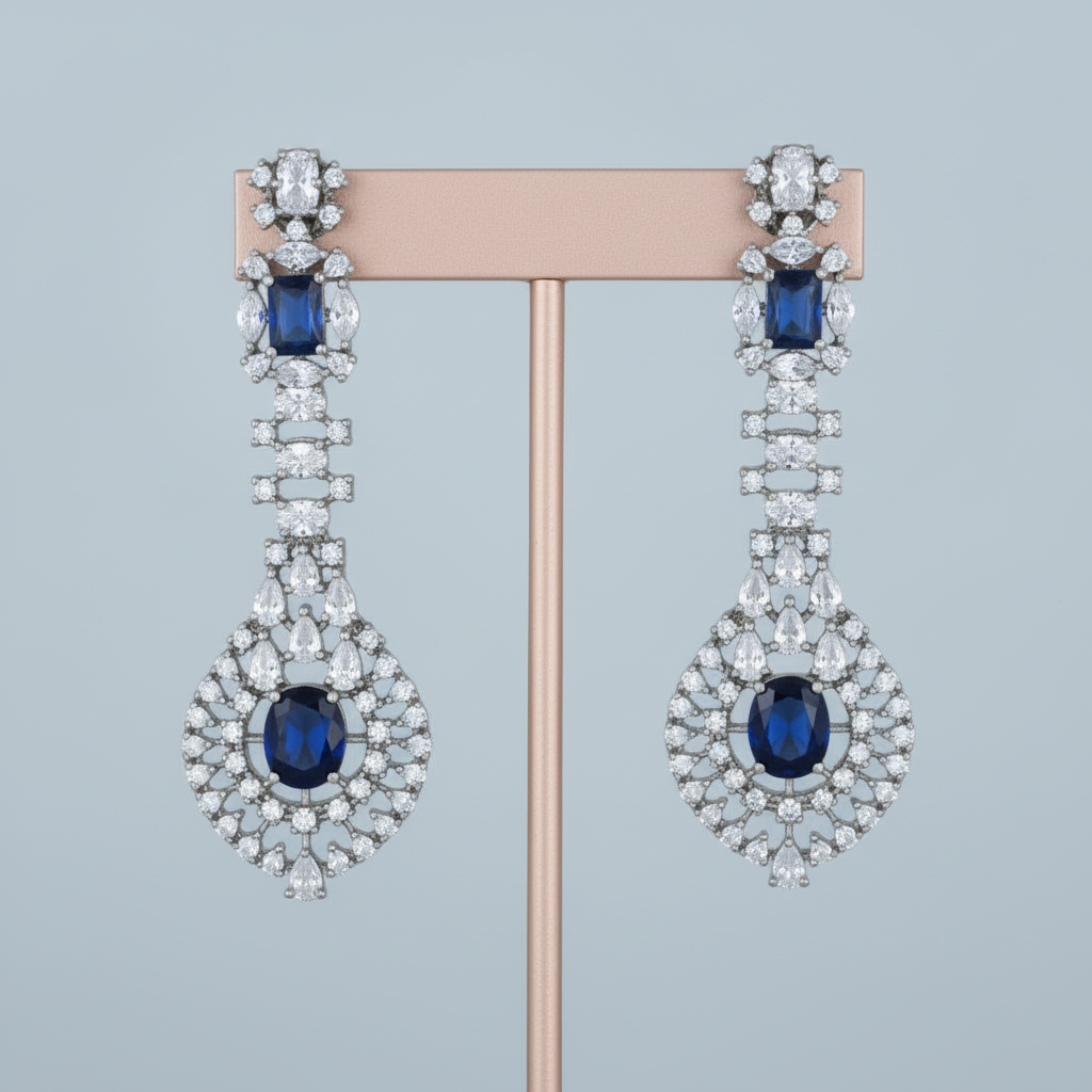 Royal Blue Prajakti American Diamond Danglers