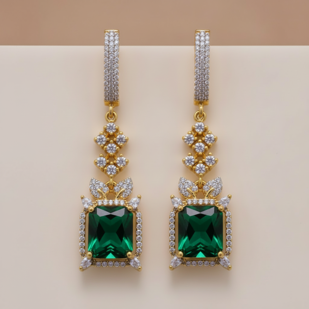 Emerald Uma American Diamond Danglers