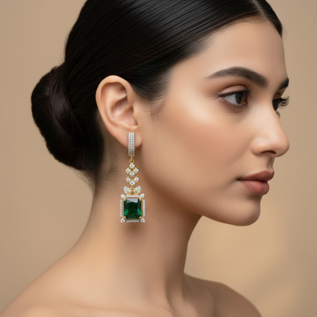 Emerald Uma American Diamond Danglers