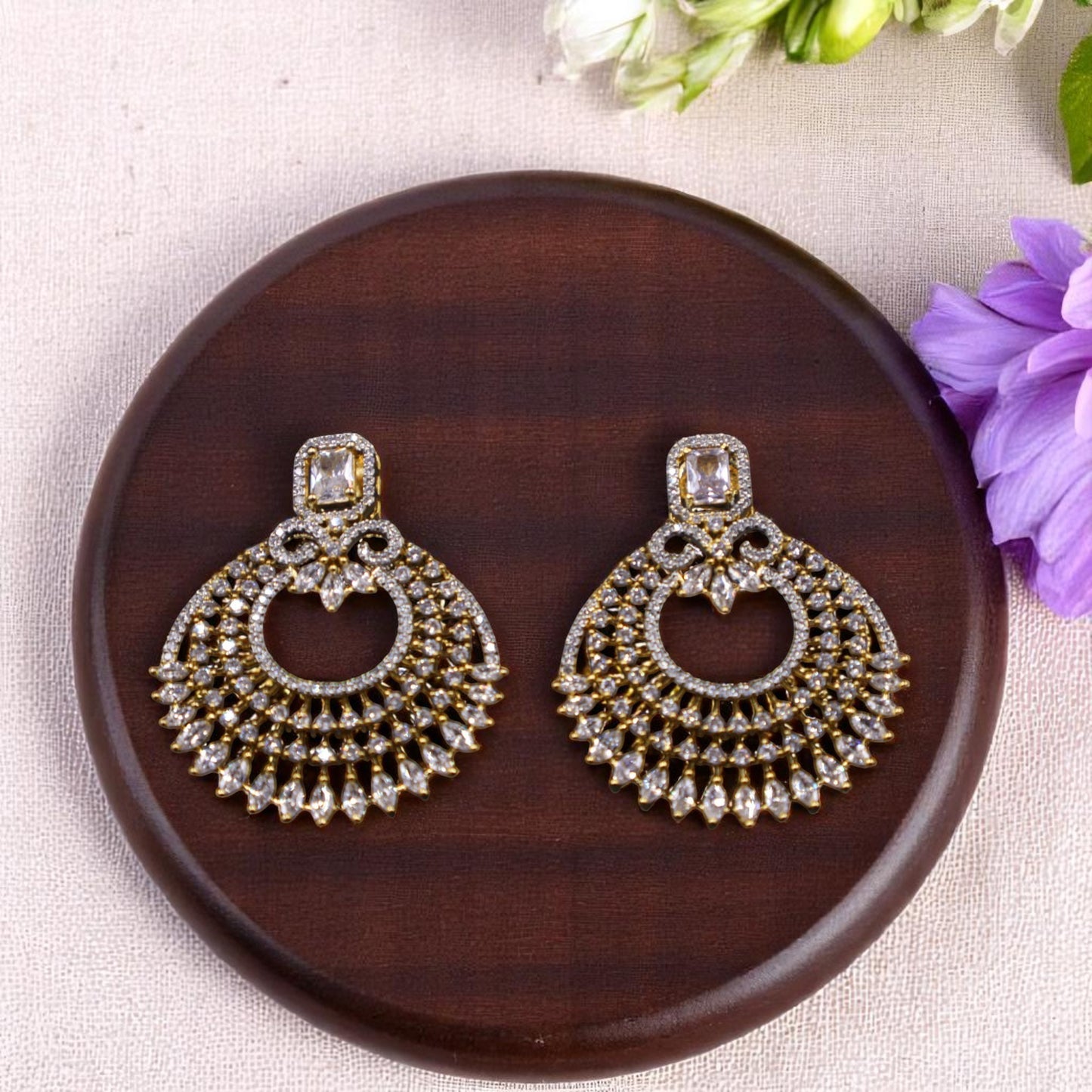 Golden Rupal American Diamond Danglers