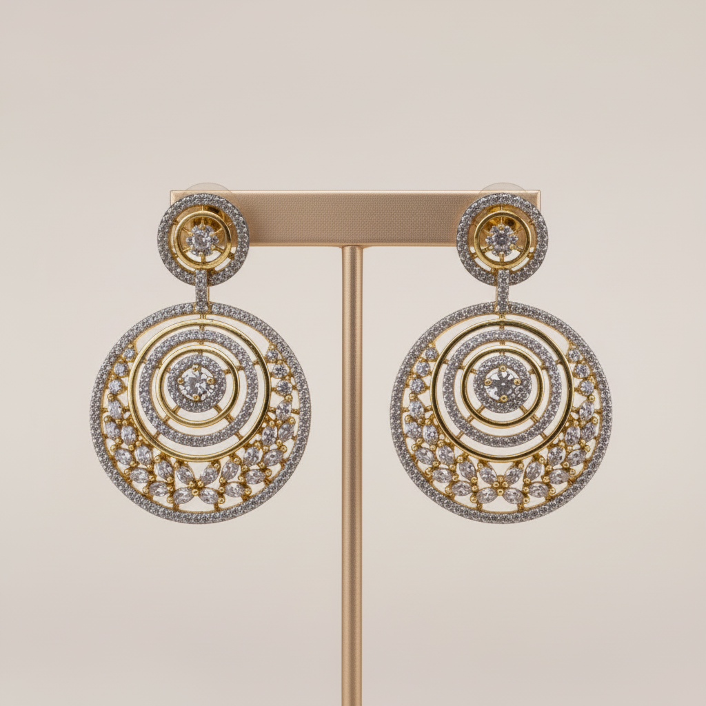 Golden Tanvi American Diamond Danglers