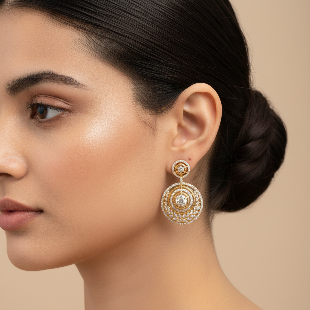 Golden Tanvi American Diamond Danglers