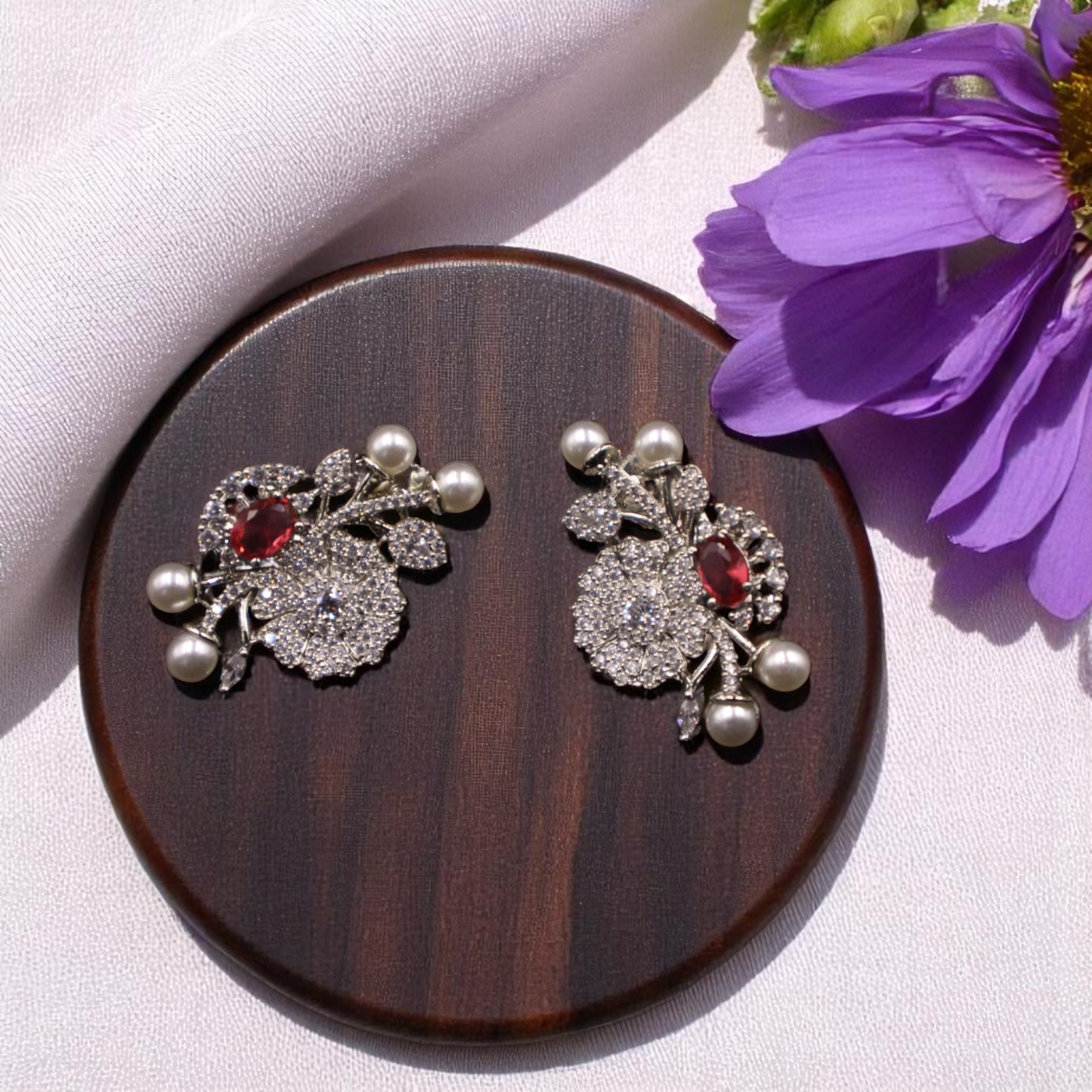 Dark Pink Rutu American Diamond earrings