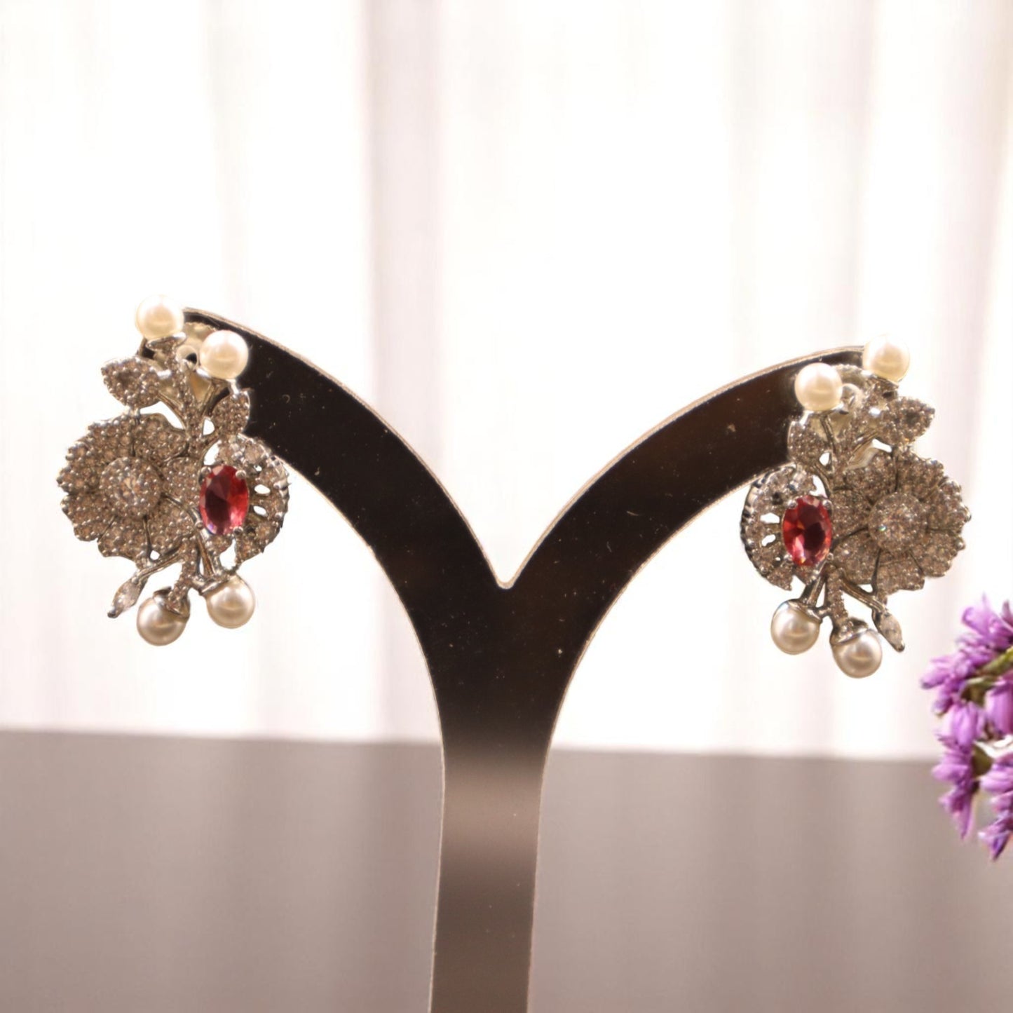Dark Pink Rutu American Diamond earrings