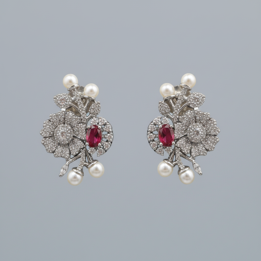 Dark Pink Rutu American Diamond earrings