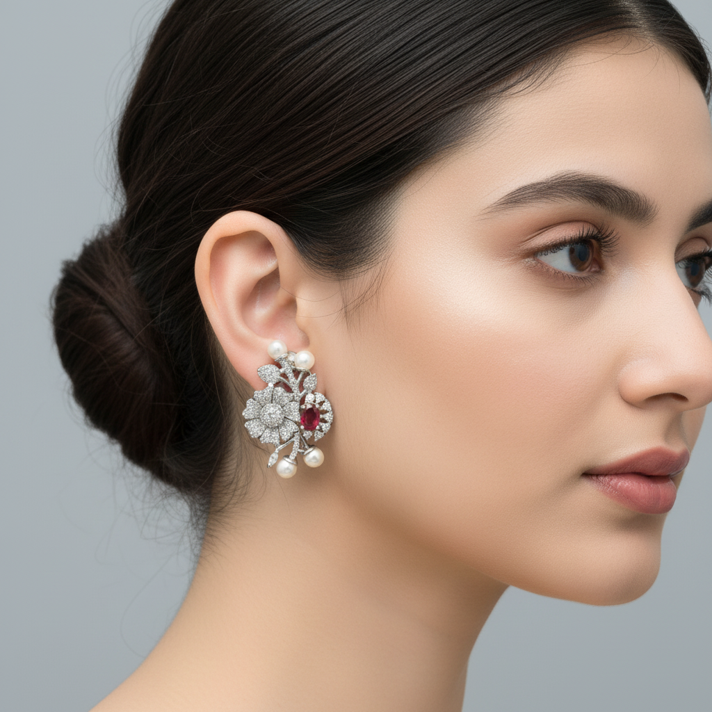 Dark Pink Rutu American Diamond earrings