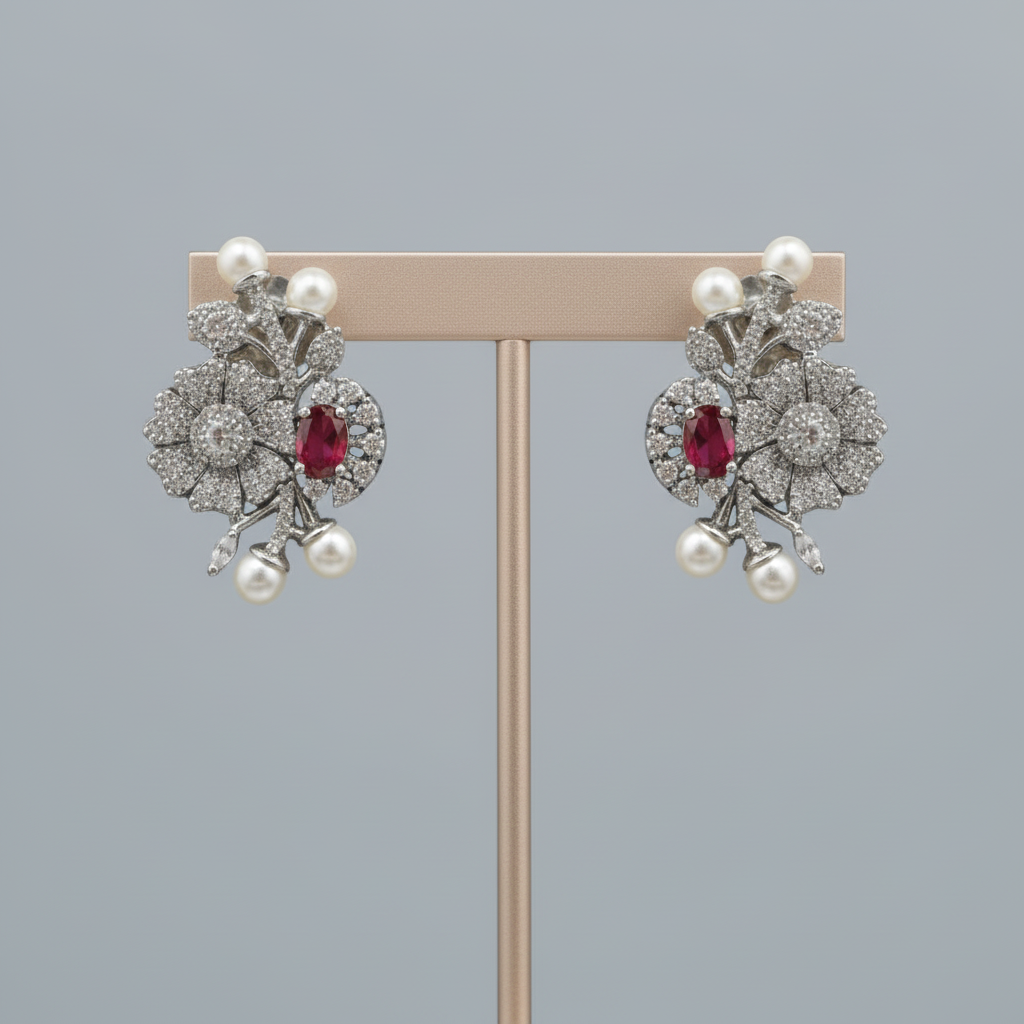 Dark Pink Rutu American Diamond earrings