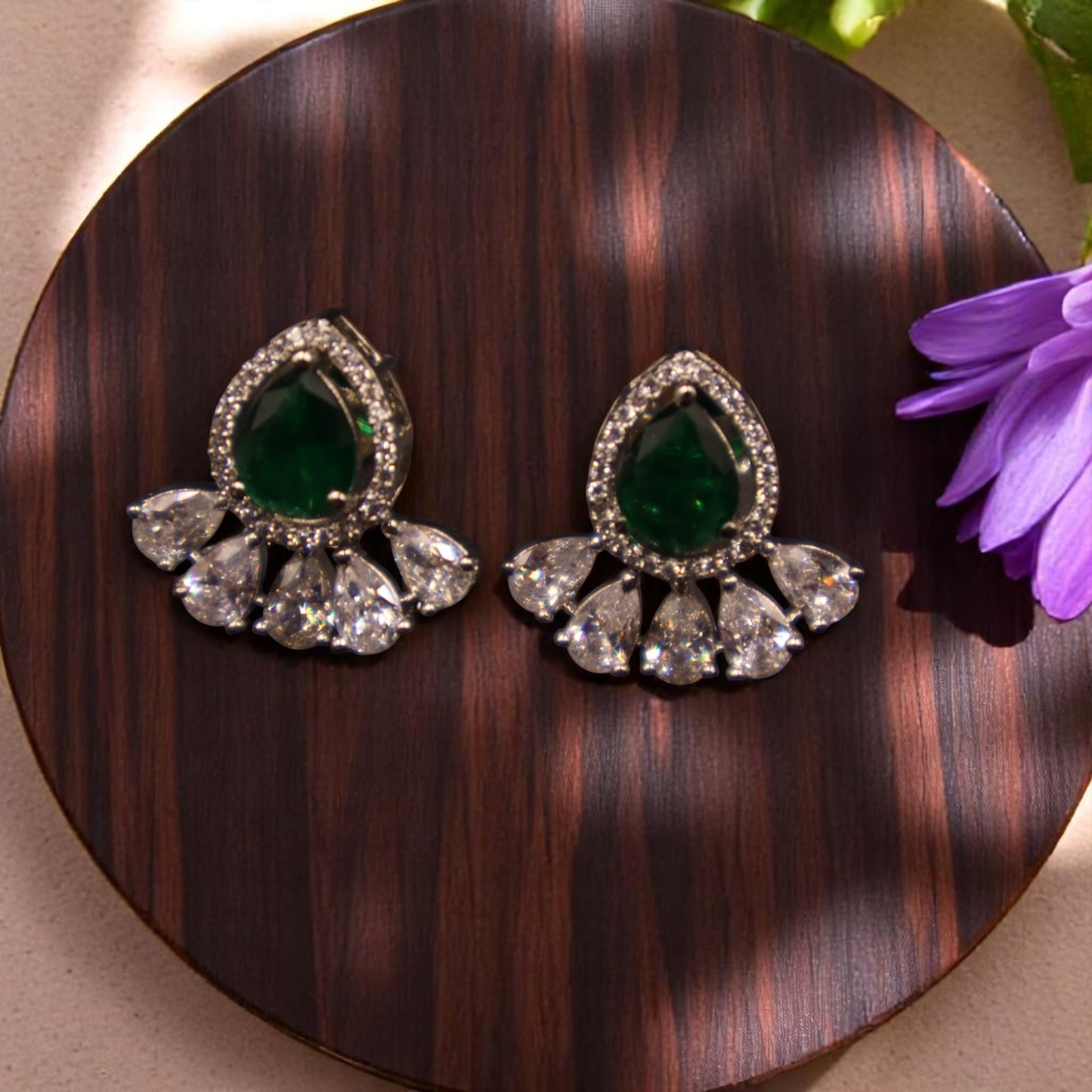Emerald Savitri American Diamond Studs