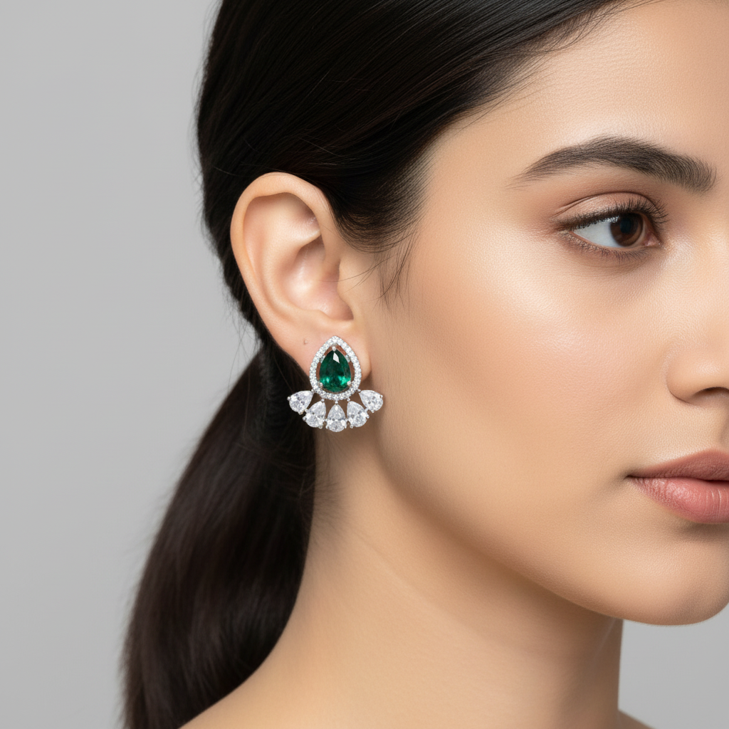 Emerald Savitri American Diamond Studs