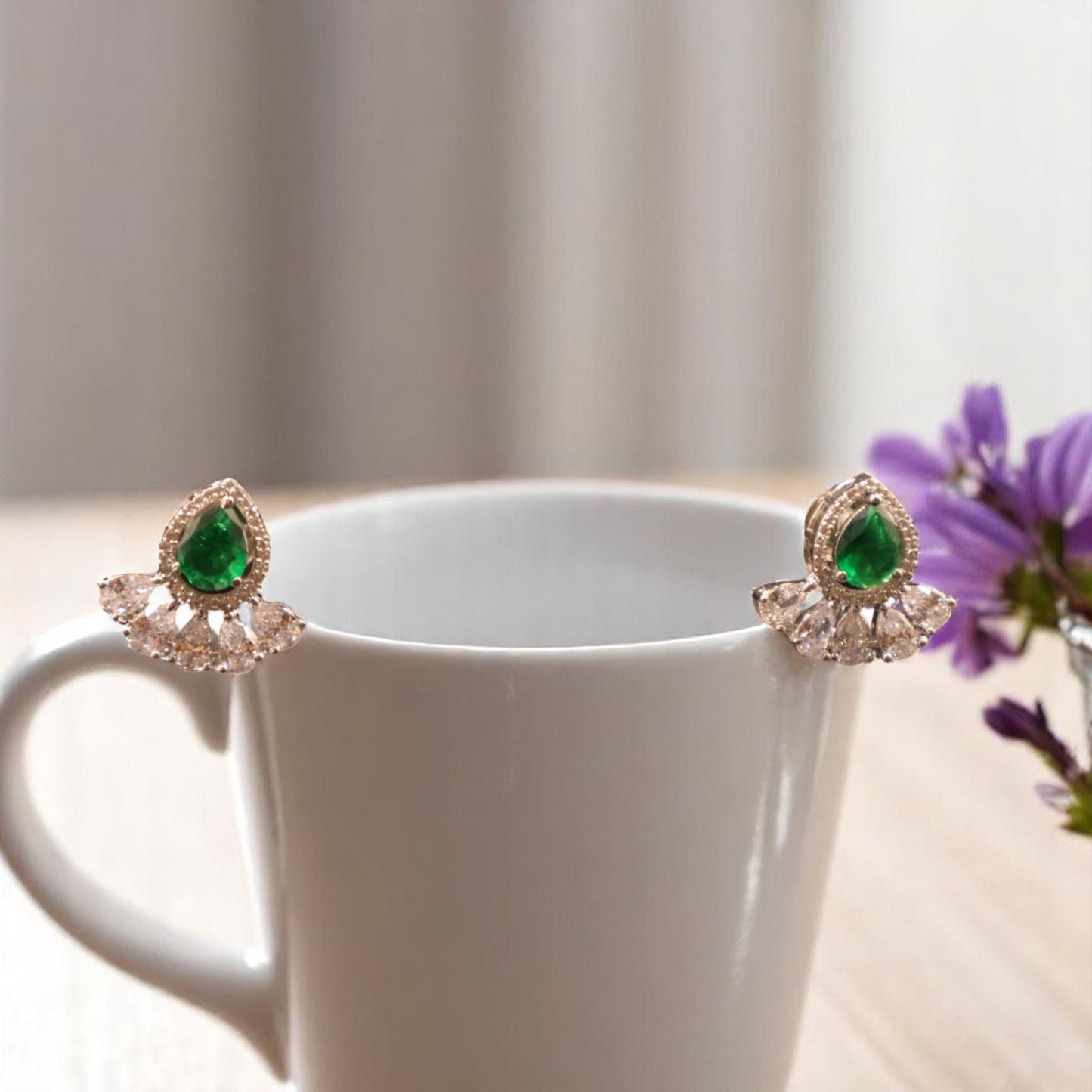 Emerald Savitri American Diamond Studs