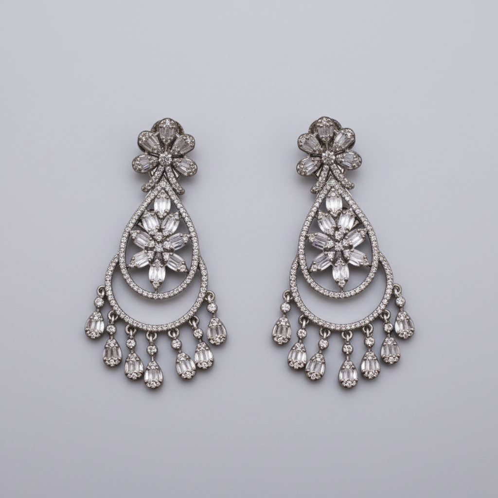 Silvery Poornakala American Diamond Danglers