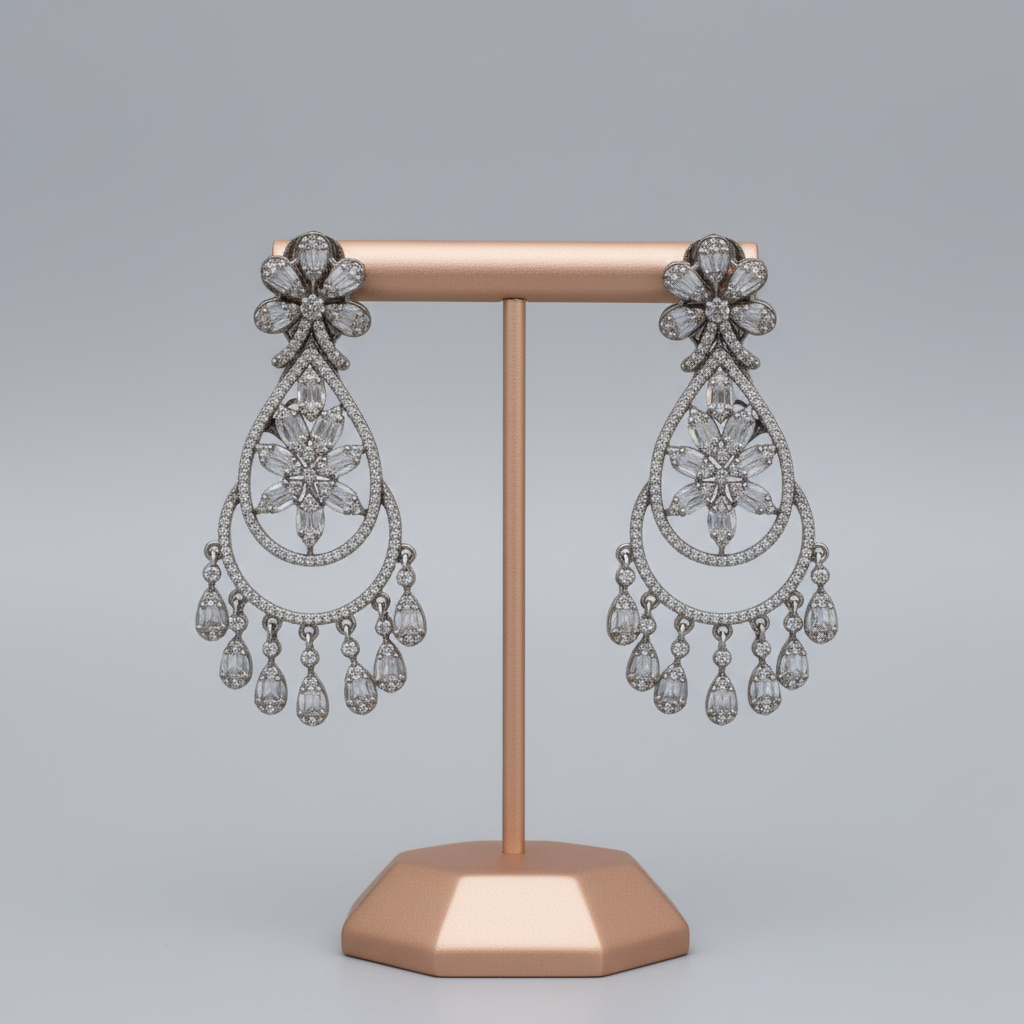 Silvery Poornakala American Diamond Danglers