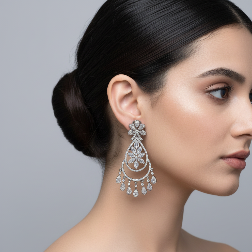 Silvery Poornakala American Diamond Danglers