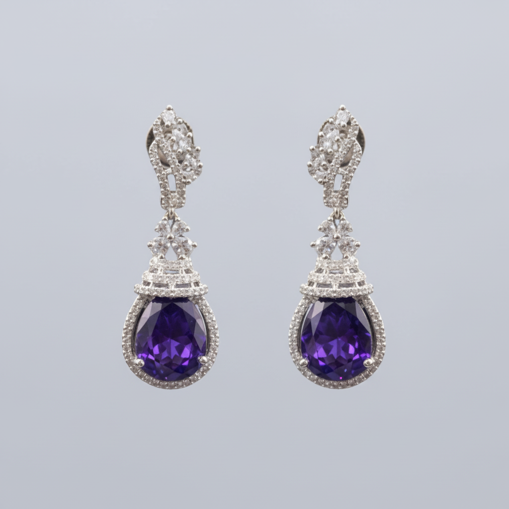 Purple Viniya American Diamond Danglers