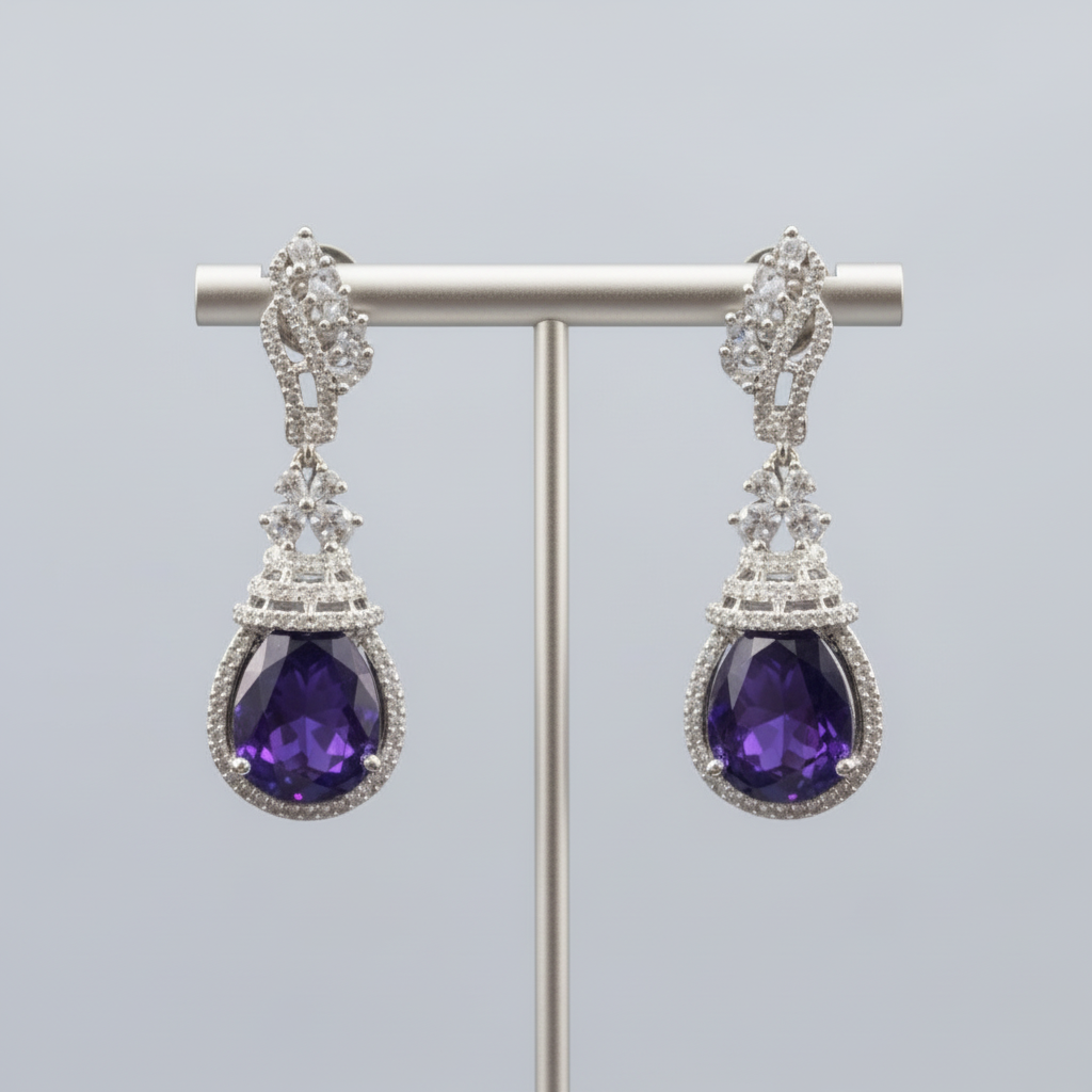 Purple Viniya American Diamond Danglers