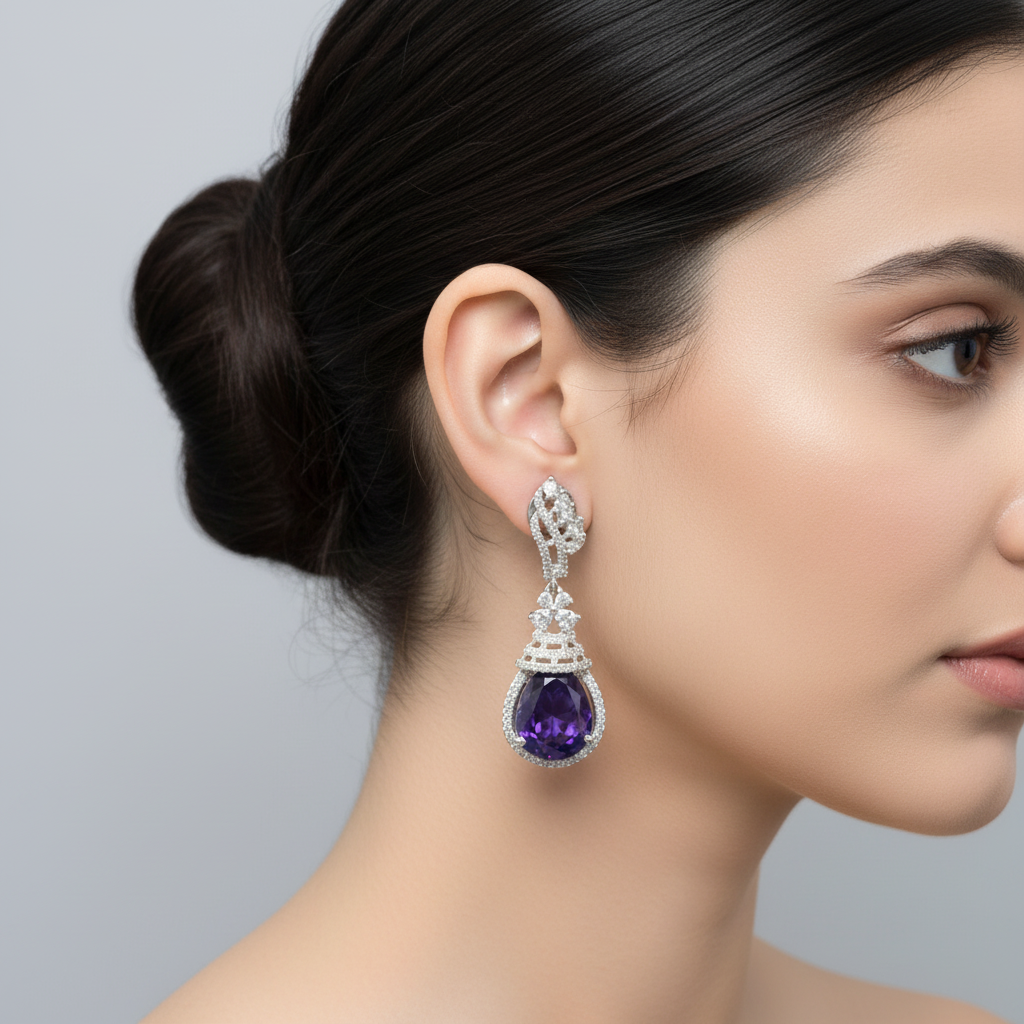 Purple Viniya American Diamond Danglers