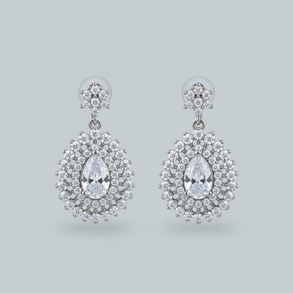 Silvery Kiran American Diamond Danglers