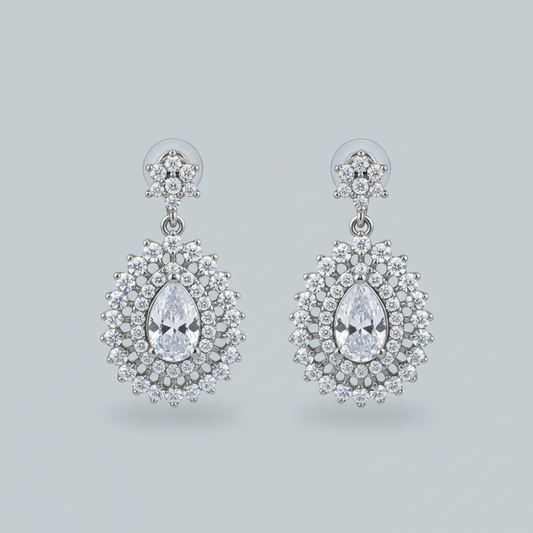 Silvery Kiran American Diamond Danglers