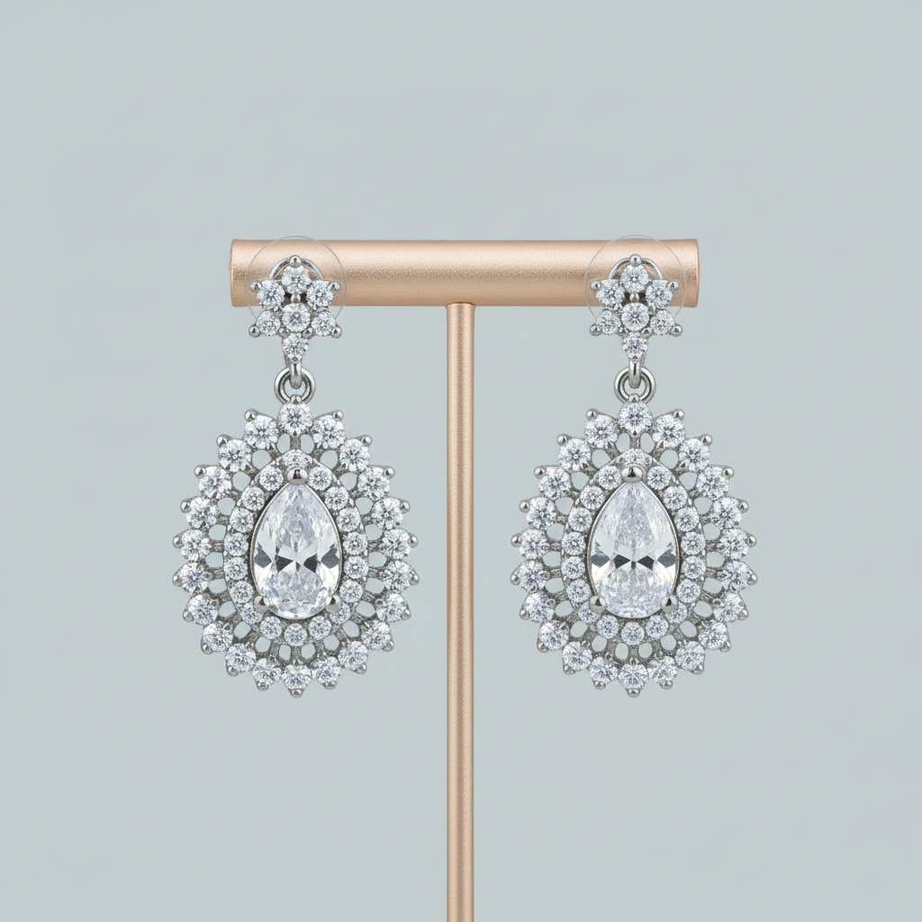 Silvery Kiran American Diamond Danglers