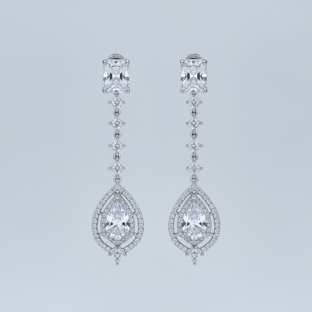 Silvery Karishma American Diamond Danglers