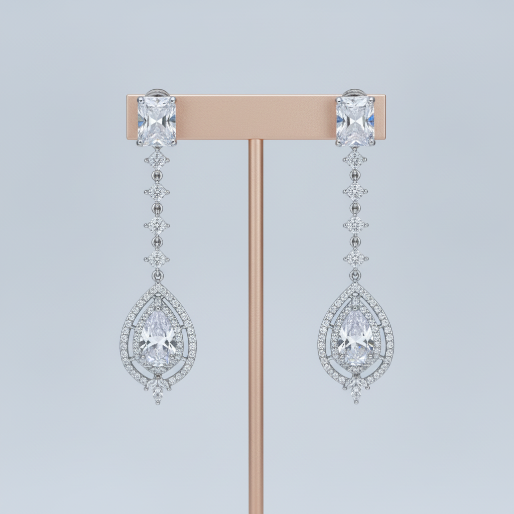 Silvery Karishma American Diamond Danglers