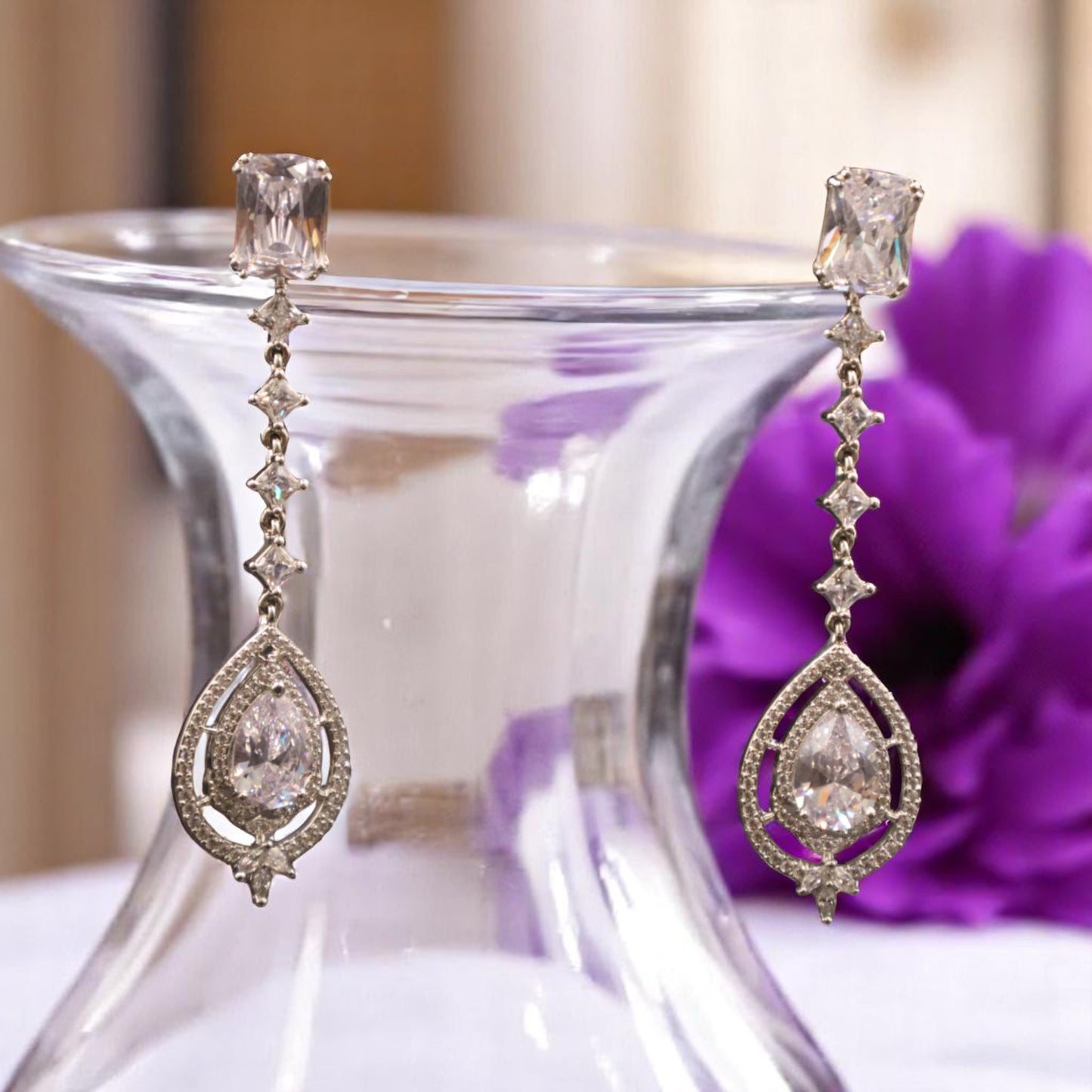Silvery Karishma American Diamond Danglers