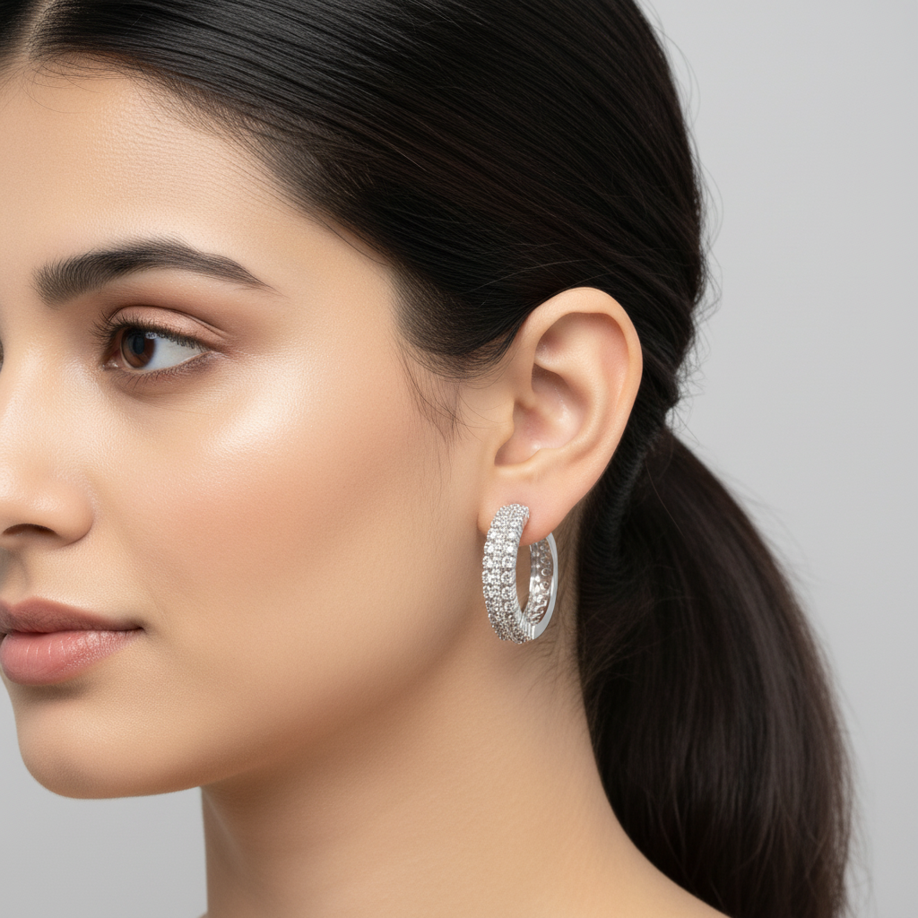 Silvery Shambhavi American Diamond Hoops