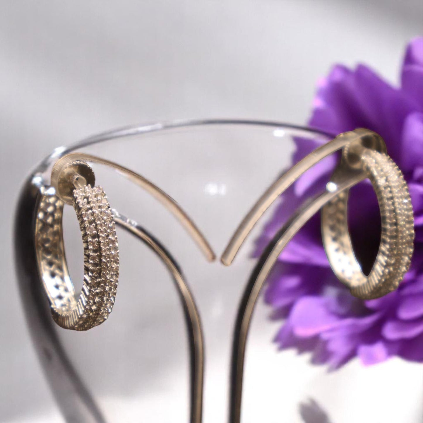 Silvery Shambhavi American Diamond Hoops