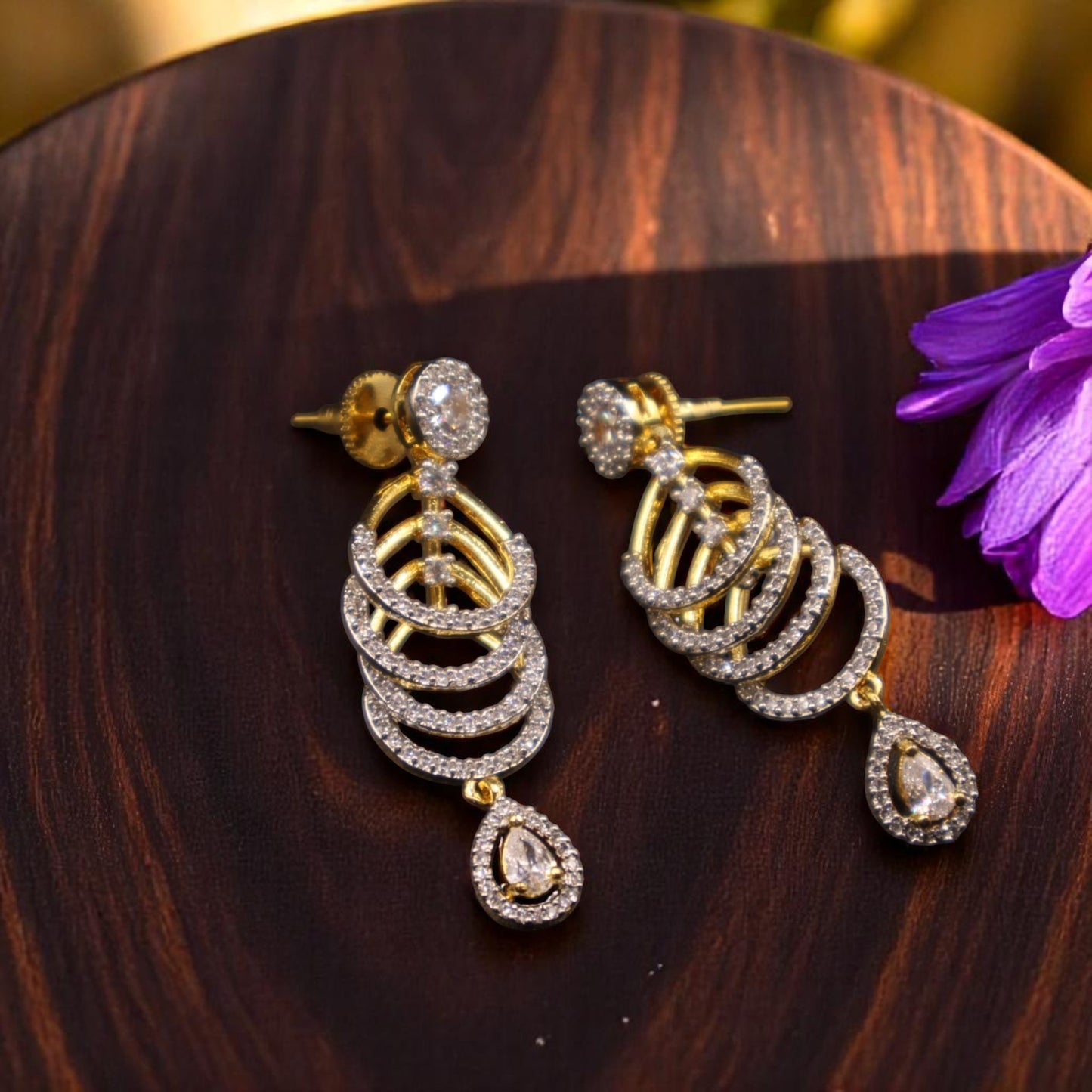 Golden Kalyani American Diamond Danglers