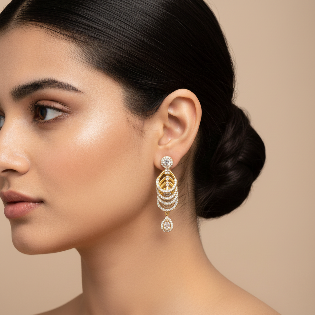 Golden Kalyani American Diamond Danglers