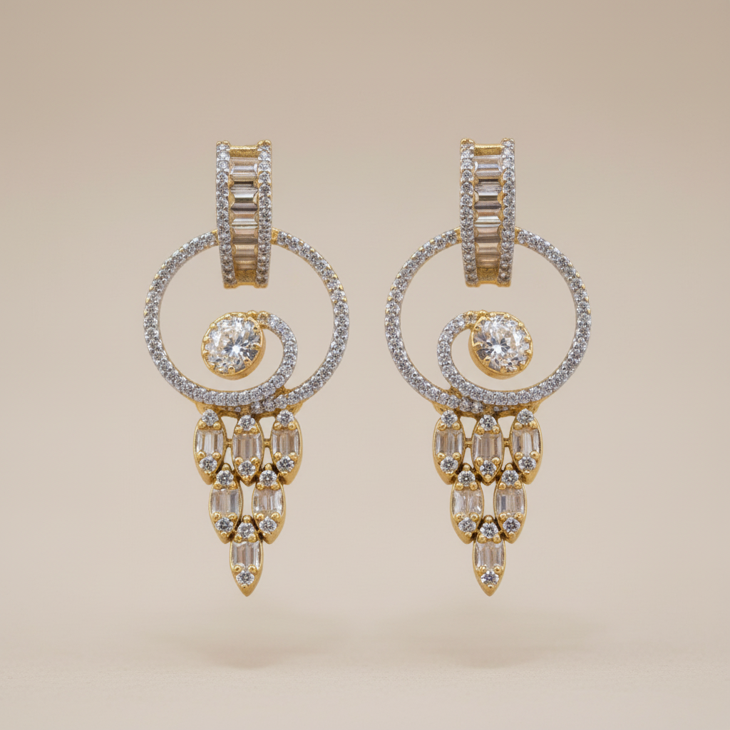 Golden Madhuri American Diamond Danglers