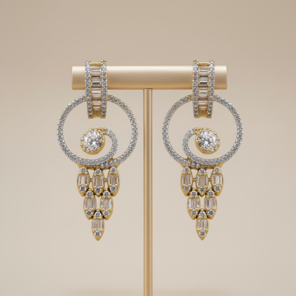 Golden Madhuri American Diamond Danglers