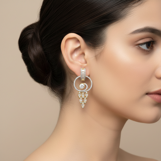 Golden Madhuri American Diamond Danglers