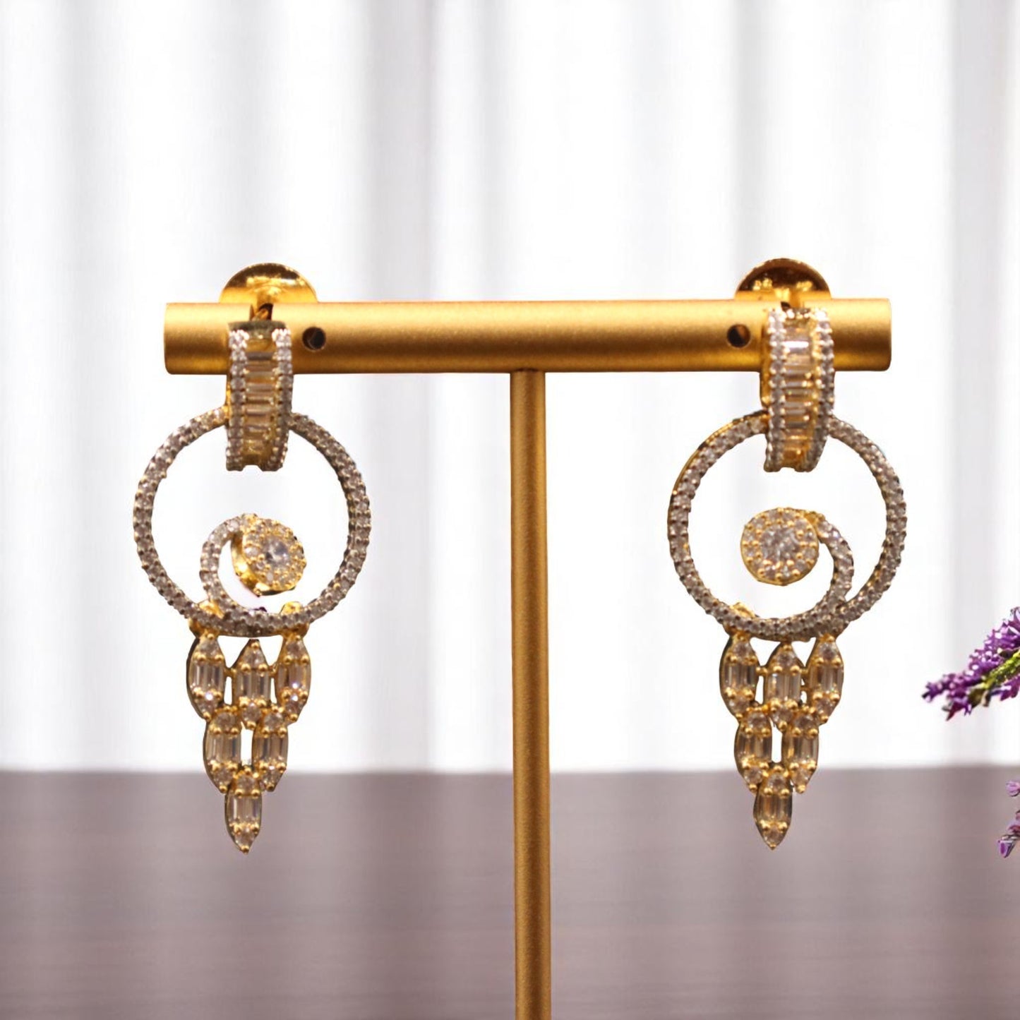 Golden Madhuri American Diamond Danglers