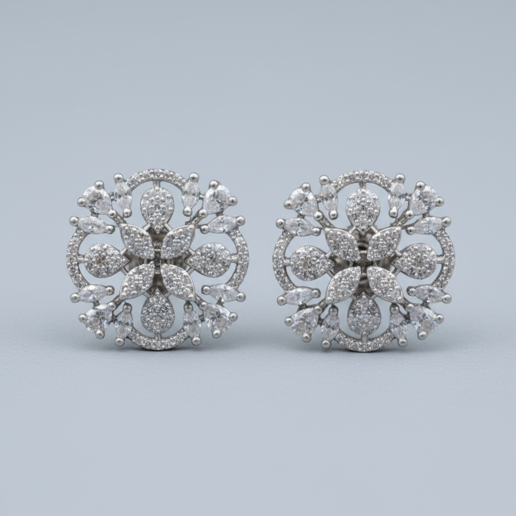 Silvery Pankaja American Diamond Studs