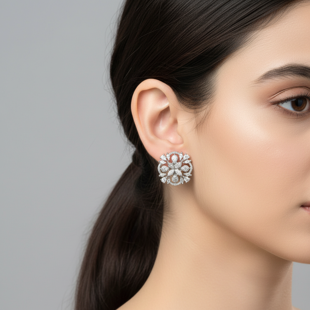 Silvery Pankaja American Diamond Studs