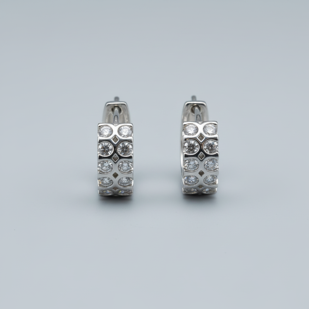 Silvery Urvashi American Diamond Hoops