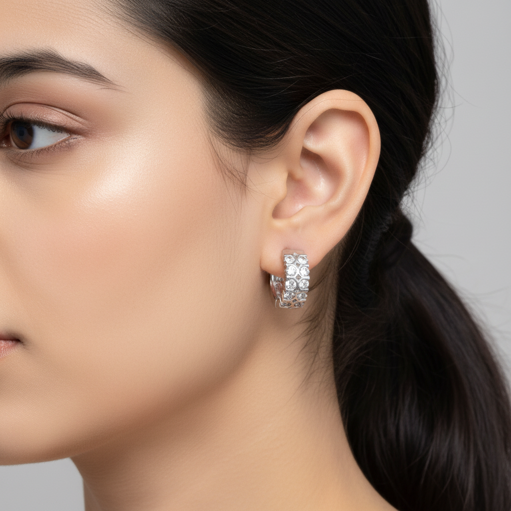 Silvery Urvashi American Diamond Hoops