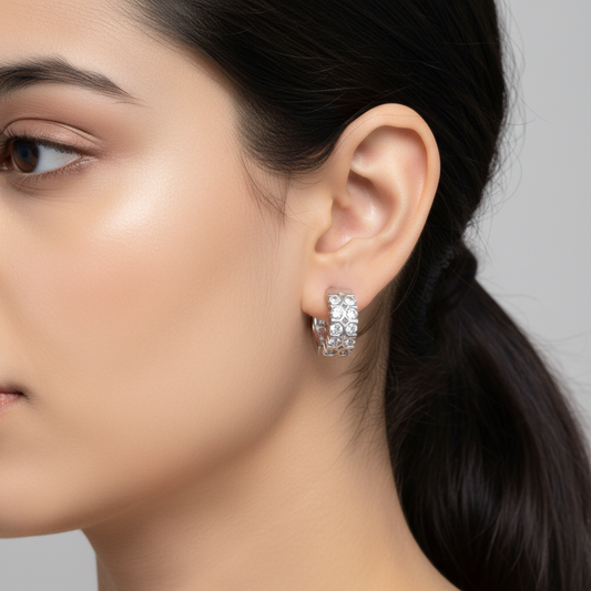 Silvery Urvashi American Diamond Hoops
