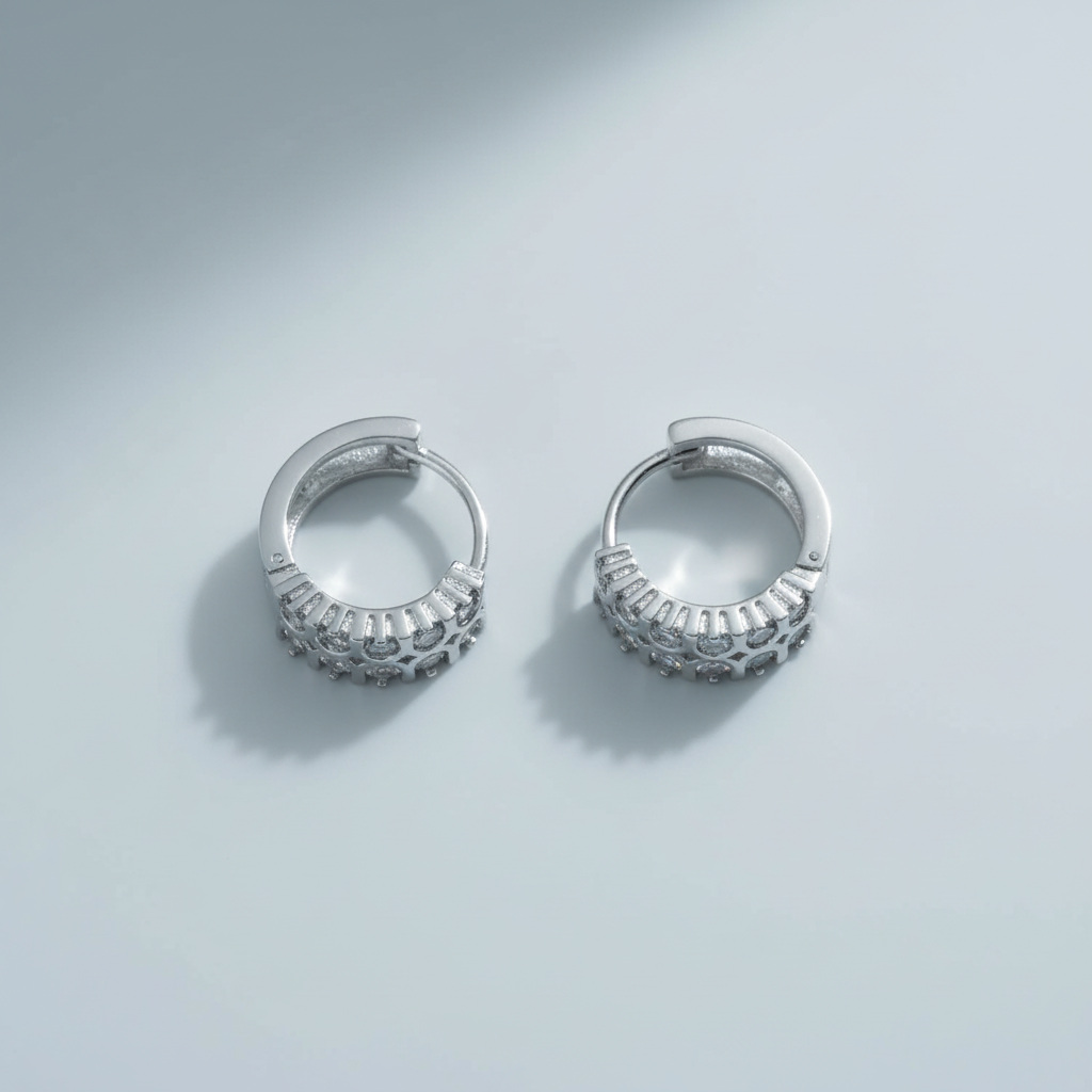 Silvery Urvashi American Diamond Hoops