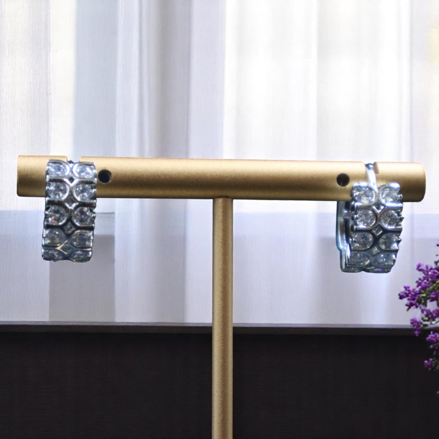 Silvery Urvashi American Diamond Hoops