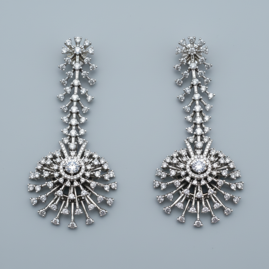 Silvery Sunita American Diamond Danglers