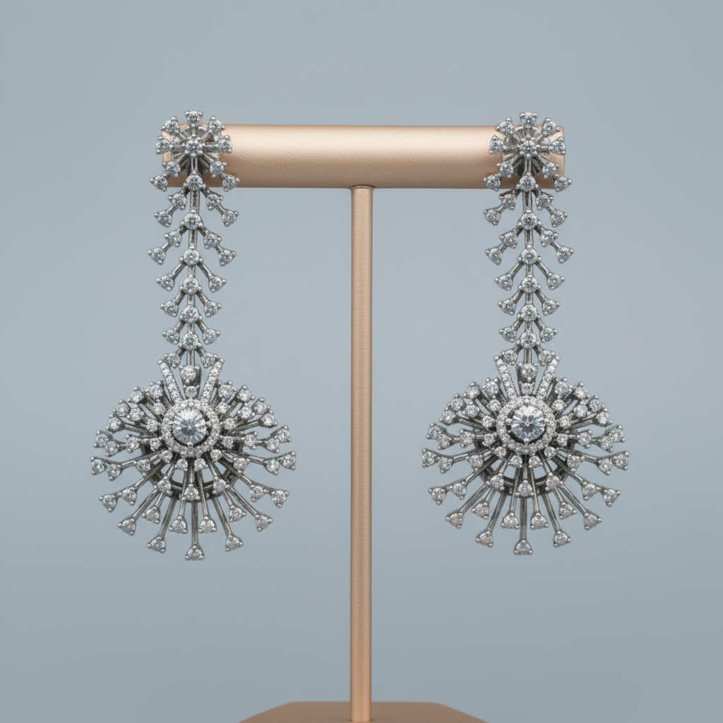 Silvery Sunita American Diamond Danglers