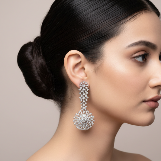 Silvery Sunita American Diamond Danglers