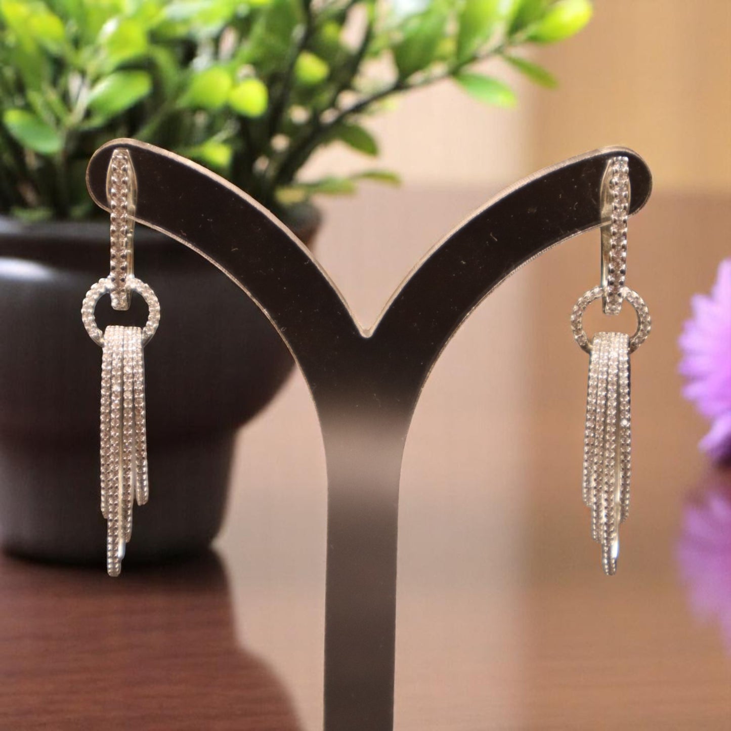 Silvery Kalyani American Diamond Danglers