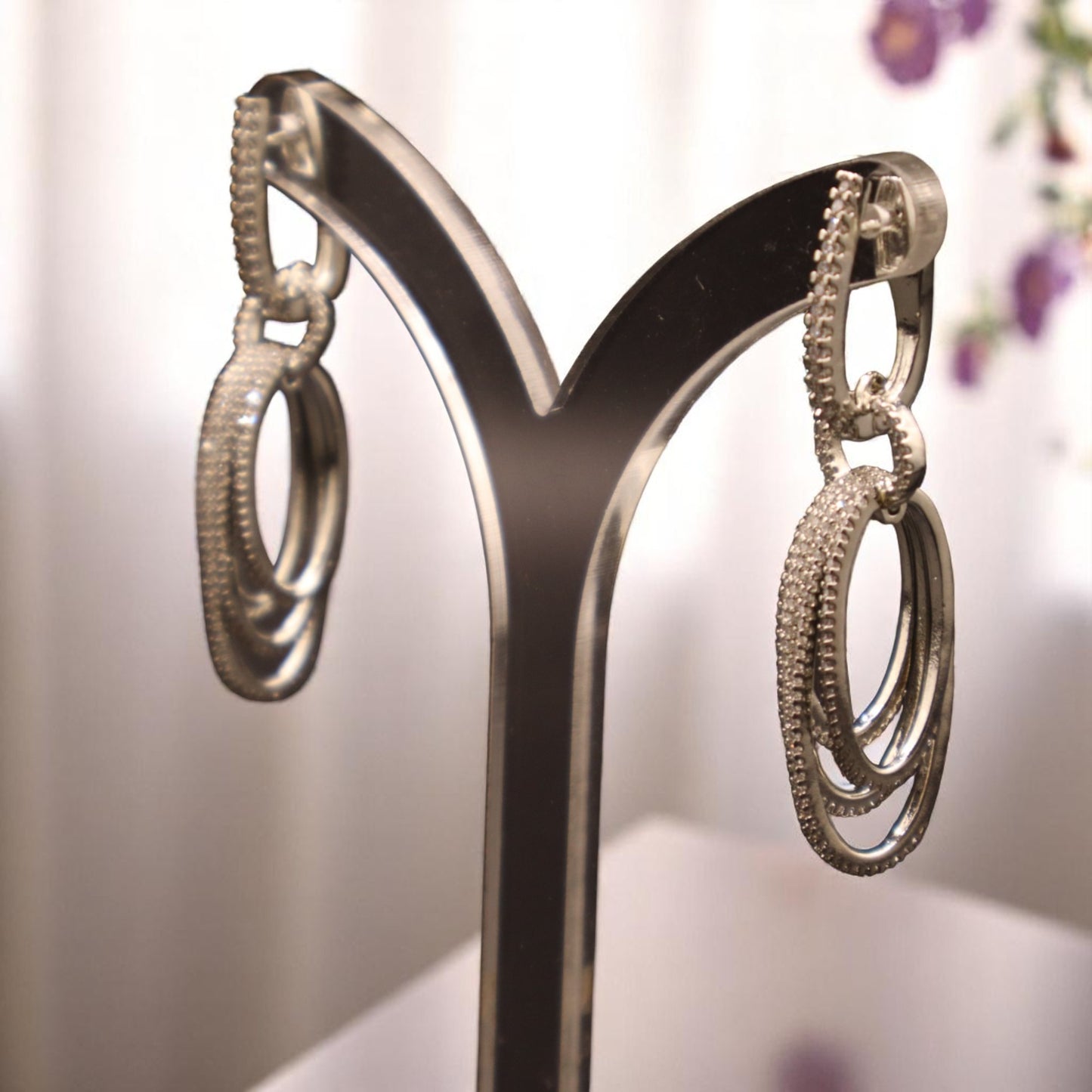 Silvery Kalyani American Diamond Danglers